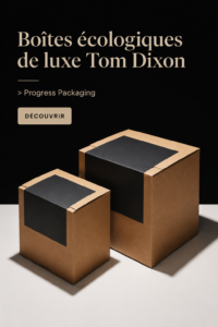 Boîte Tom Dixon élégante, éco-responsable, sur une table en bois.