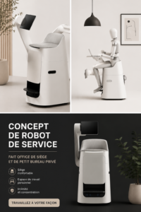 Un meuble innovant combinant une chaise et un bureau pour un espace de travail optimisé.