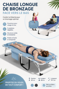 Chaise de bronzage confortable en métal pour l'extérieur, parfaite pour le soleil.