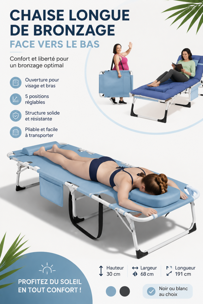 Chaise de bronzage confortable en métal pour l'extérieur, parfaite pour le soleil.