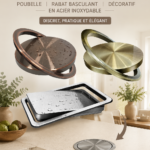 Couvercle de poubelle décoratif en acier inoxydable dans une cuisine moderne
