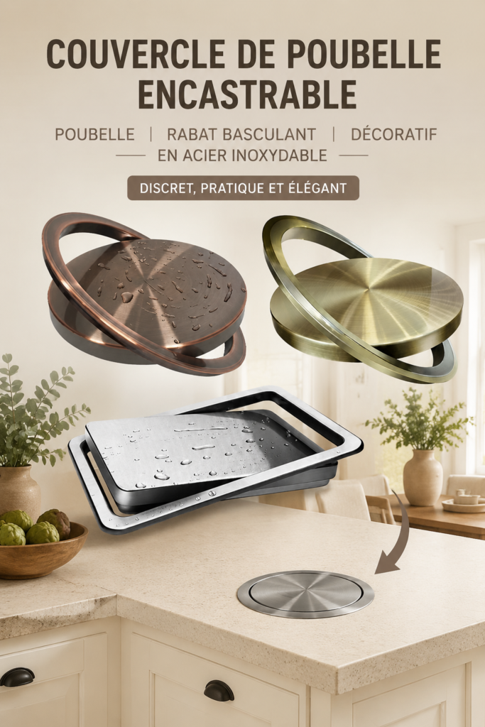 Couvercle de poubelle décoratif en acier inoxydable dans une cuisine moderne