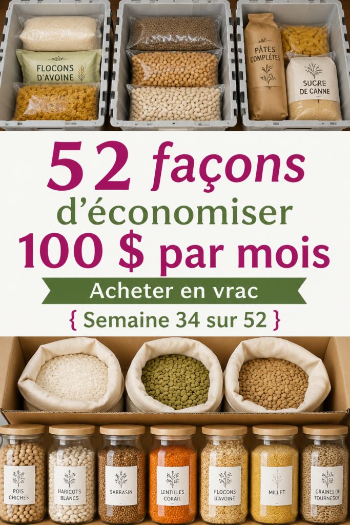 Femme souriante tenant des sacs de courses avec des économies visibles sur l'étiquette, illustrant le thème des astuces d'économies.