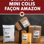 Emballage miniature imprimable représentant un colis d'Amazon sur une table