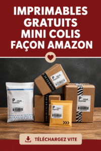 Emballage miniature imprimable représentant un colis d'Amazon sur une table