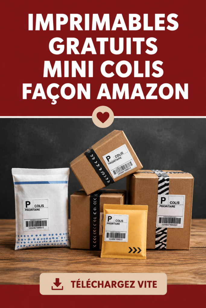 Emballage miniature imprimable représentant un colis d'Amazon sur une table