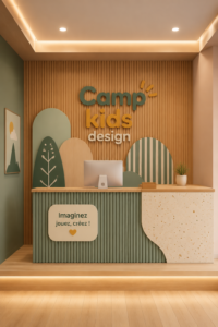 Chambre d'enfant décorée avec des éléments de DOTS STUDIO, mettant en avant une ambiance ludique et colorée.