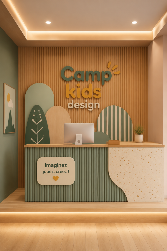 Chambre d'enfant décorée avec des éléments de DOTS STUDIO, mettant en avant une ambiance ludique et colorée.