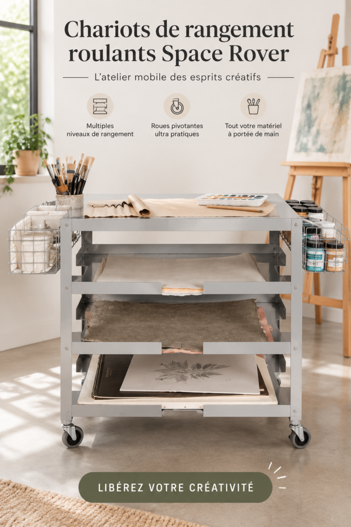 Un bureau bien rangé avec des solutions de rangement créatives.