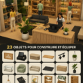 Un aperçu du kit retail dans Les Sims 4 avec plusieurs éléments de gestion de boutique.