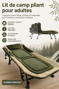 Lit de camping ajustable en plein air, idéal pour un sommeil confortable