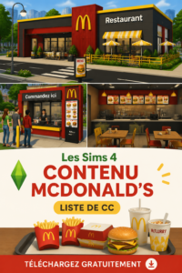 Un restaurant McDonald's dans Les Sims 4 avec décorations et objets personnalisés.