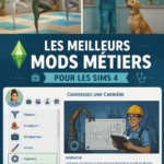 Une image colorée de Les Sims 4 représentant un Sim à la recherche d'un nouvel emploi.