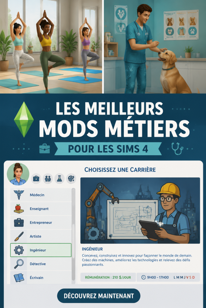 Une image colorée de Les Sims 4 représentant un Sim à la recherche d'un nouvel emploi.