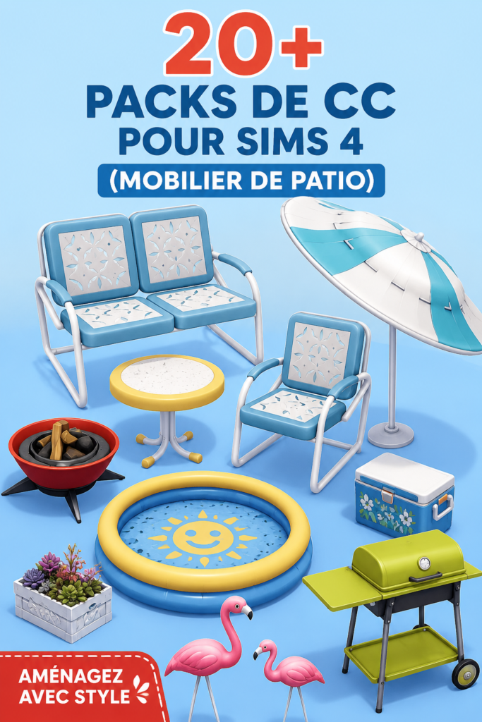 Exemple d'un patio aménagé avec des meubles de jardin dans Sims 4