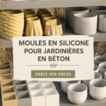 Jardinières en béton créées avec des moules en silicone colorés dans un jardin