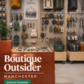 Vue extérieure du Outsiders Store à Manchester avec une enseigne moderne.
