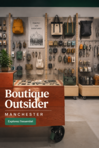 Vue extérieure du Outsiders Store à Manchester avec une enseigne moderne.