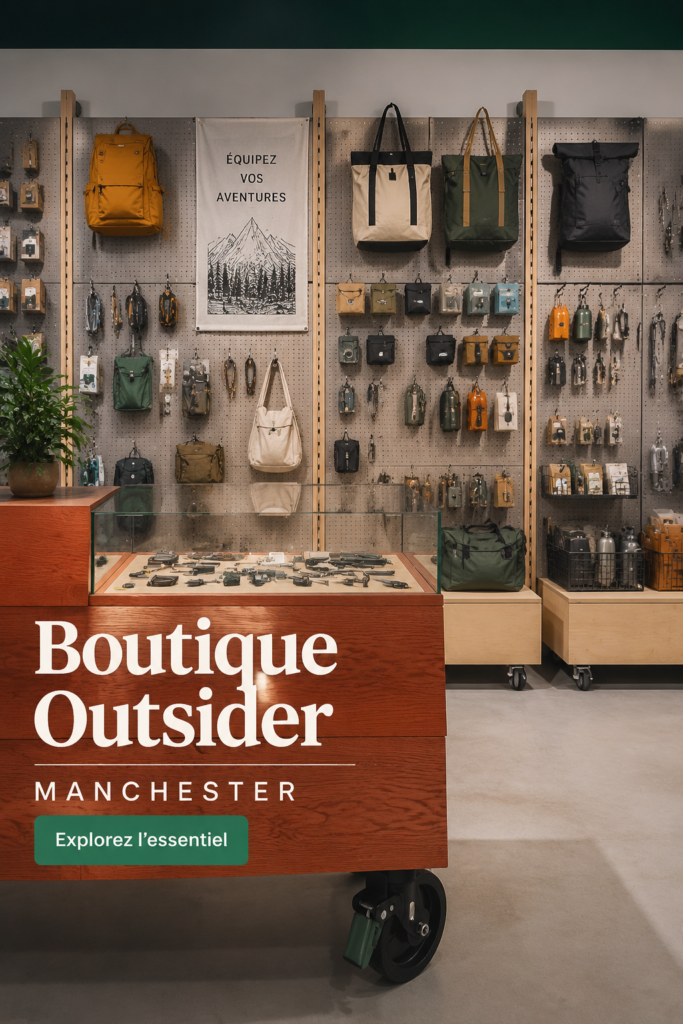 Vue extérieure du Outsiders Store à Manchester avec une enseigne moderne.