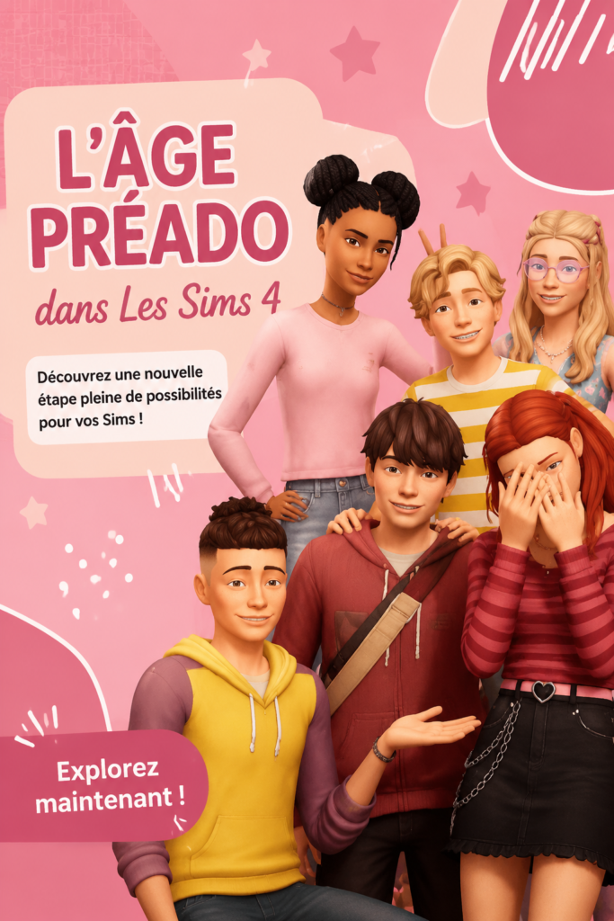 Un écran de jeu montrant des Sims préadolescents explorant leur quartier.