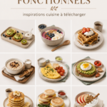 Assiette colorée de petits-déjeuners fonctionnels et sains avec fruits, céréales et œufs