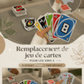 Remplacements de cartes personnalisées pour Sims 4 sur un fond éclatant.