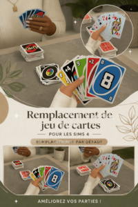 Remplacements de cartes personnalisées pour Sims 4 sur un fond éclatant.