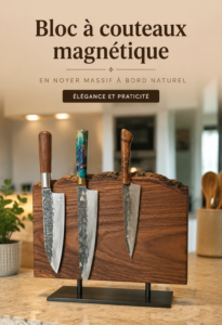 Support de couteaux en noyer brut, élégant et fonctionnel