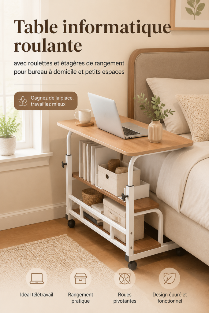 Table roulante moderne pour ordinateur dans un bureau élégant