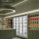 Visuel de l'intérieur du WAT Store avec des créations artistiques modernes exposées.