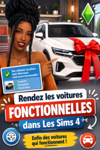 Capture d'écran d'une voiture de LorySims dans Les Sims 4, prête à être utilisée dans le jeu.