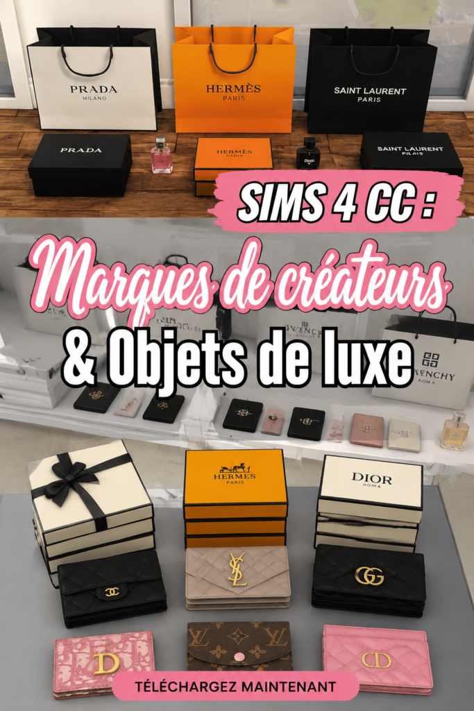 Intérieur élégant dans Les Sims 4 avec des accessoires de luxe et de marque.