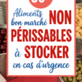 Des boîtes de conserves et des aliments non périssables sur une étagère, prêts pour un stockage efficace.
