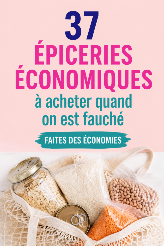 Diaporama de divers aliments économiques sur une table, illustrant des choix de courses intelligents.