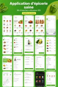 Une femme utilisant une application de courses saines dans un magasin
