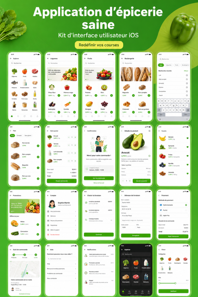 Une femme utilisant une application de courses saines dans un magasin