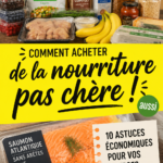 Une femme faisant ses courses avec des produits frais et économes en regardant sa liste de budget.