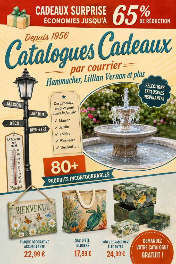 Un catalogue de cadeaux ouverts sur une table, présentant diverses options de cadeaux.