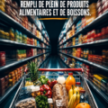 Chariot de courses rempli de produits frais et variés dans un supermarché