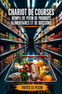 Chariot de courses rempli de produits frais et variés dans un supermarché