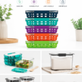 Contenants alimentaires de différentes tailles en verre et plastique pour le stockage.