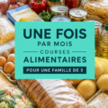 Une femme souriante faisant ses courses au supermarché avec un caddie plein.
