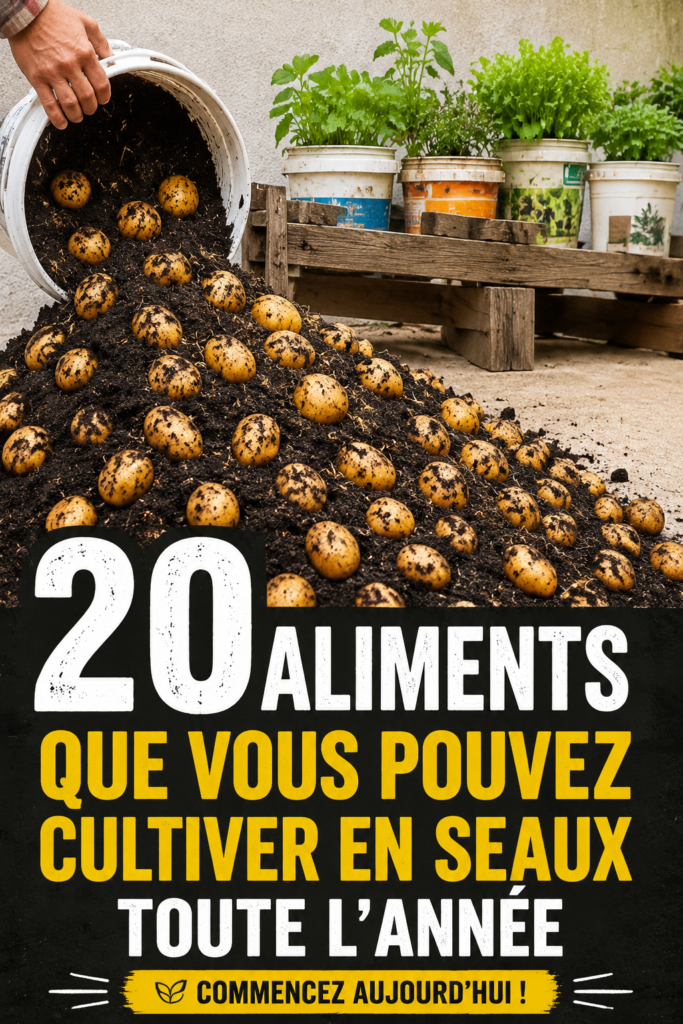 Pots colorés avec des légumes et herbes cultivés à l'intérieur