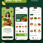 Capture d'écran d'un design moderne d'application de livraison de courses sur Figma