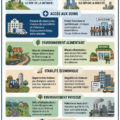Illustration montrant les contrastes entre la vie en milieu urbain et rural en matière de santé.