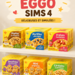 Une scène des Sims 4 montrant des gaufres Eggo sur une table, symbole d'un petit déjeuner joyeux.