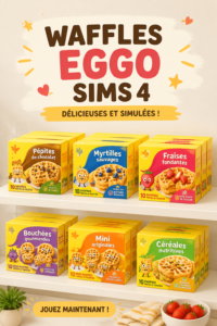 Une scène des Sims 4 montrant des gaufres Eggo sur une table, symbole d'un petit déjeuner joyeux.