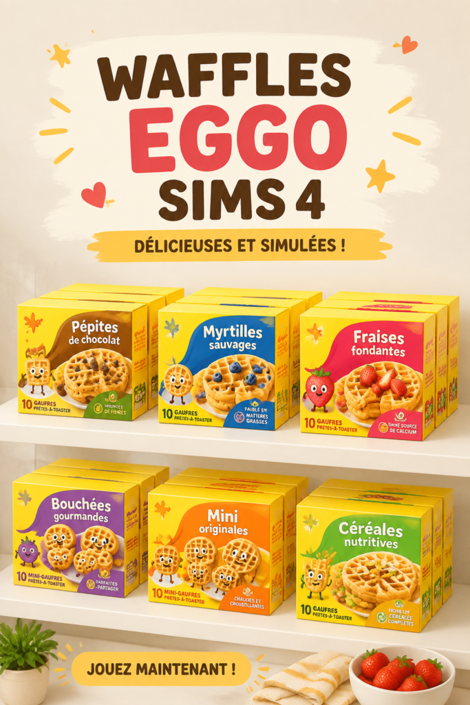 Une scène des Sims 4 montrant des gaufres Eggo sur une table, symbole d'un petit déjeuner joyeux.