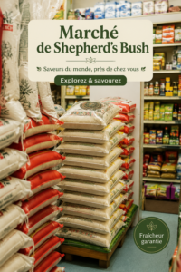 Image du marché vibrant de Shepherd's Bush avec des stands colorés