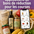 Femme explorant des applications de coupons sur son smartphone dans un magasin.